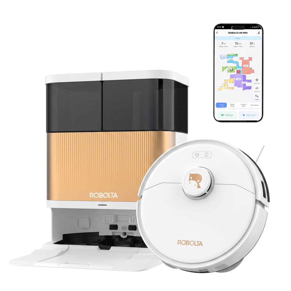 ROBOLTA R6 PRO – Fully SelfMaintaining Cleaning Robot [White]